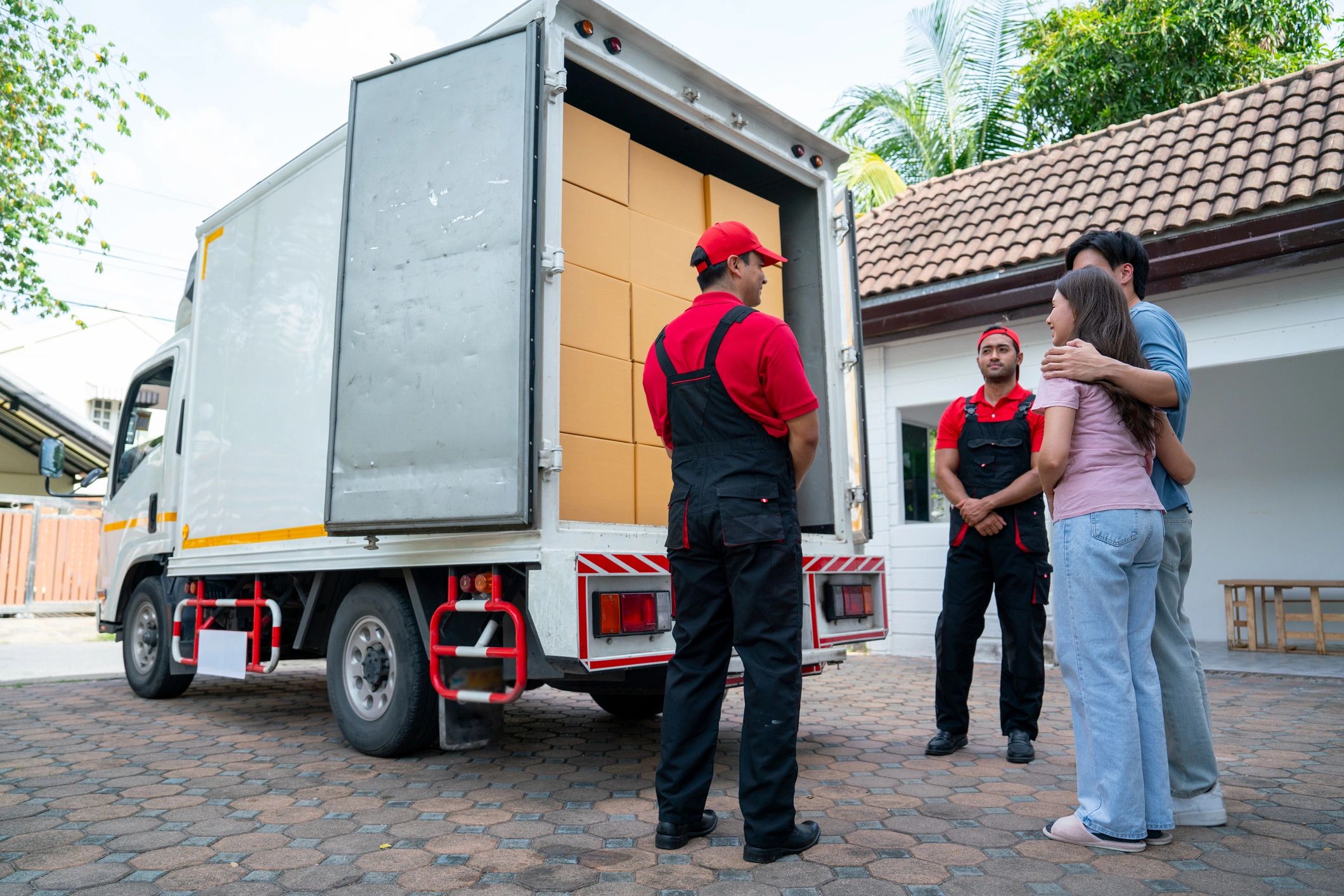 Clearance crew unloading and assisting at a residential property